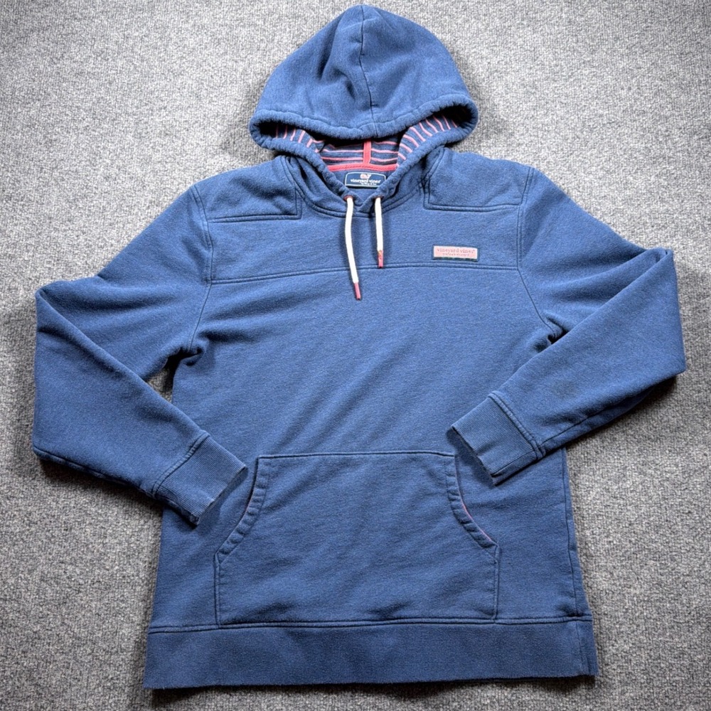 Vineyard Vines Hoodie Mens Medium Blue Striped Hood Lining Kangaroo Pocket